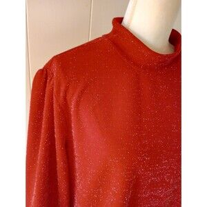Maurices 2X Mock Neck Shirt Long Sleeve Glitter Sparkle Red Holiday Christmas